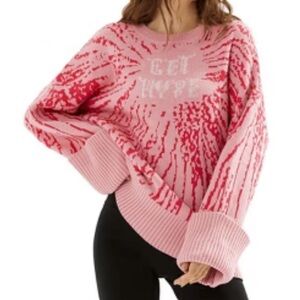 Pink Graphic Sweater Size Small Exlura oversized chunky knit sweater